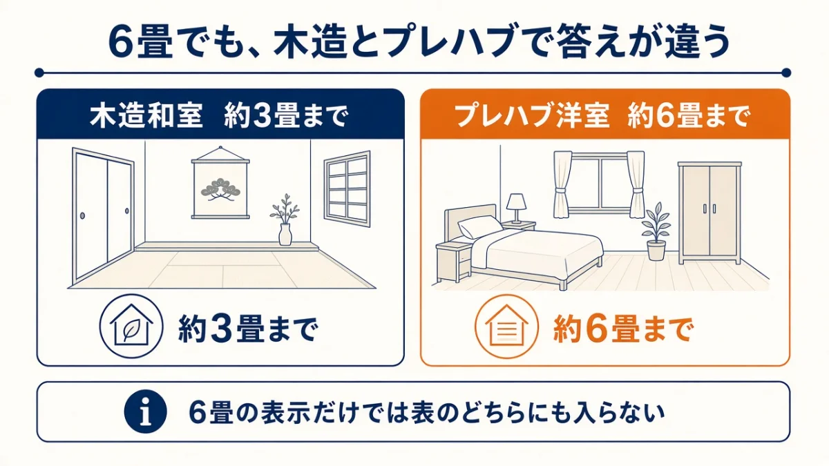 6畳の寝室に使える？木造は約3畳まで、プレハブは約6畳まで