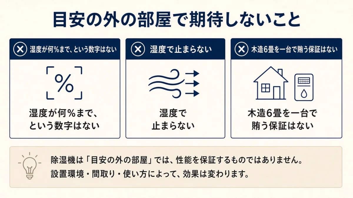 目安を超える部屋では、加湿の効きを期待できるか