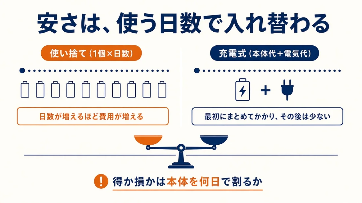 充電式と使い捨て、どっちが安いかは「使う日数」で決まる