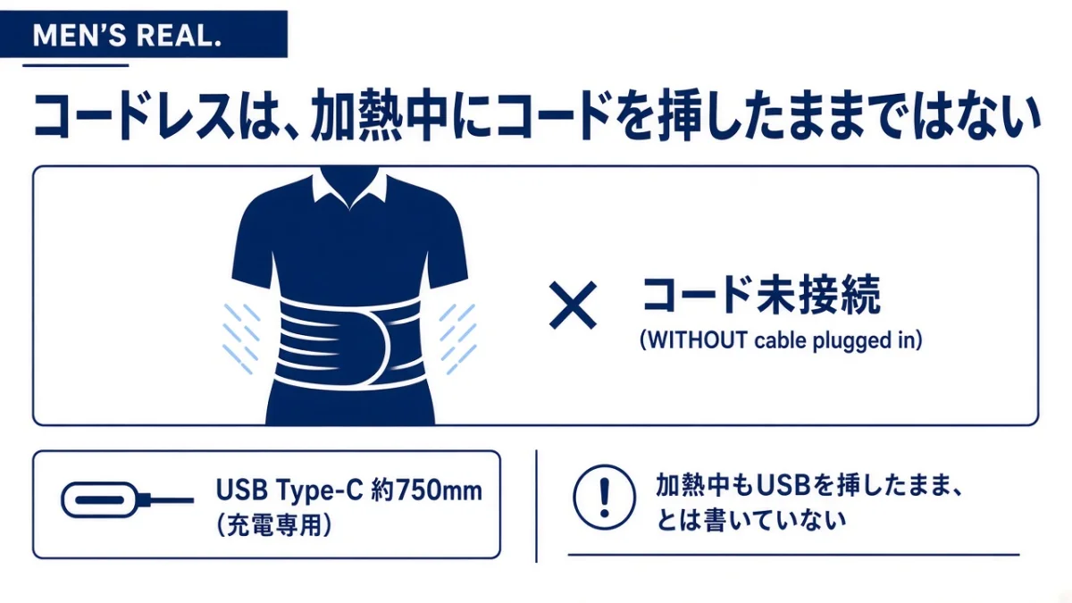 コードレスで使える?加熱中にUSBを挿したままにしない