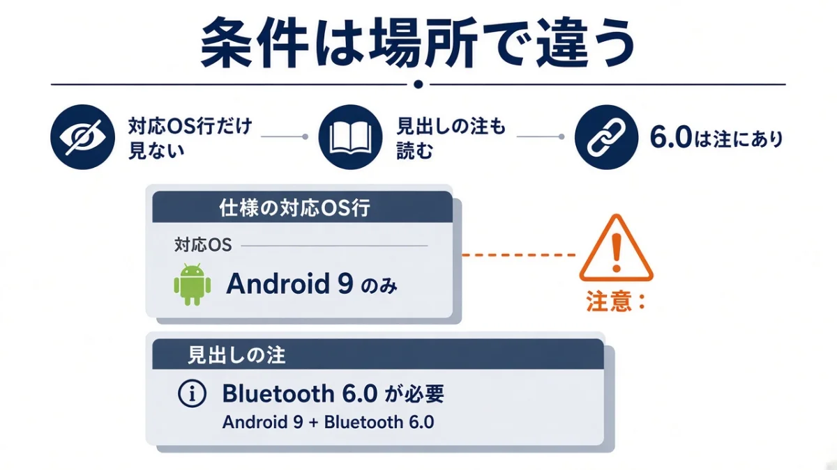Bluetooth 6.0は必要?仕様欄と見出し部分の注記で条件が違う