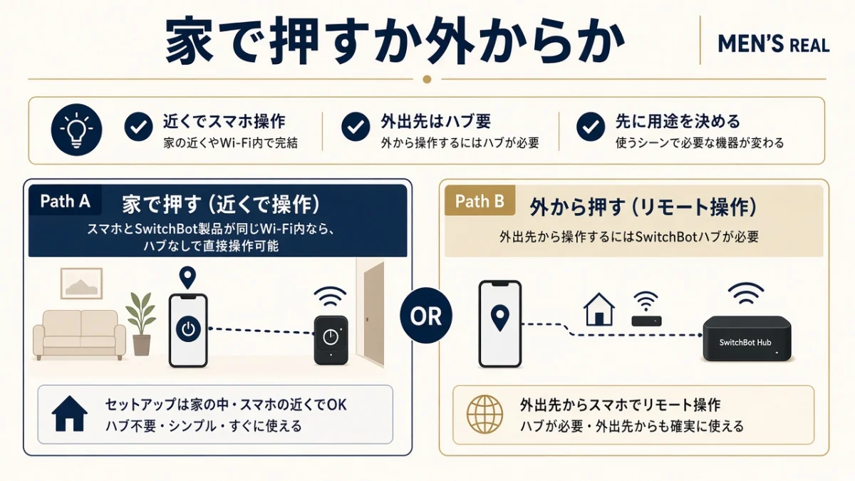 ハブなしで使える?家でセットするか、外から押すかで決まる