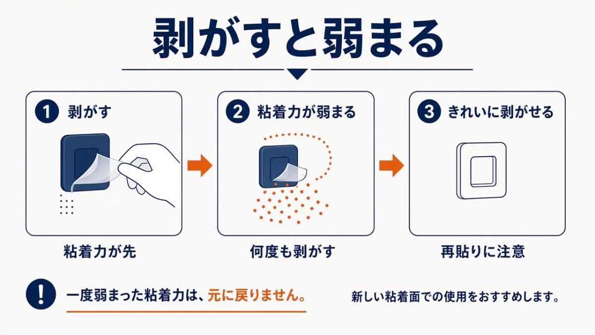 何度も貼り直すと、先に粘着力が弱くなる
