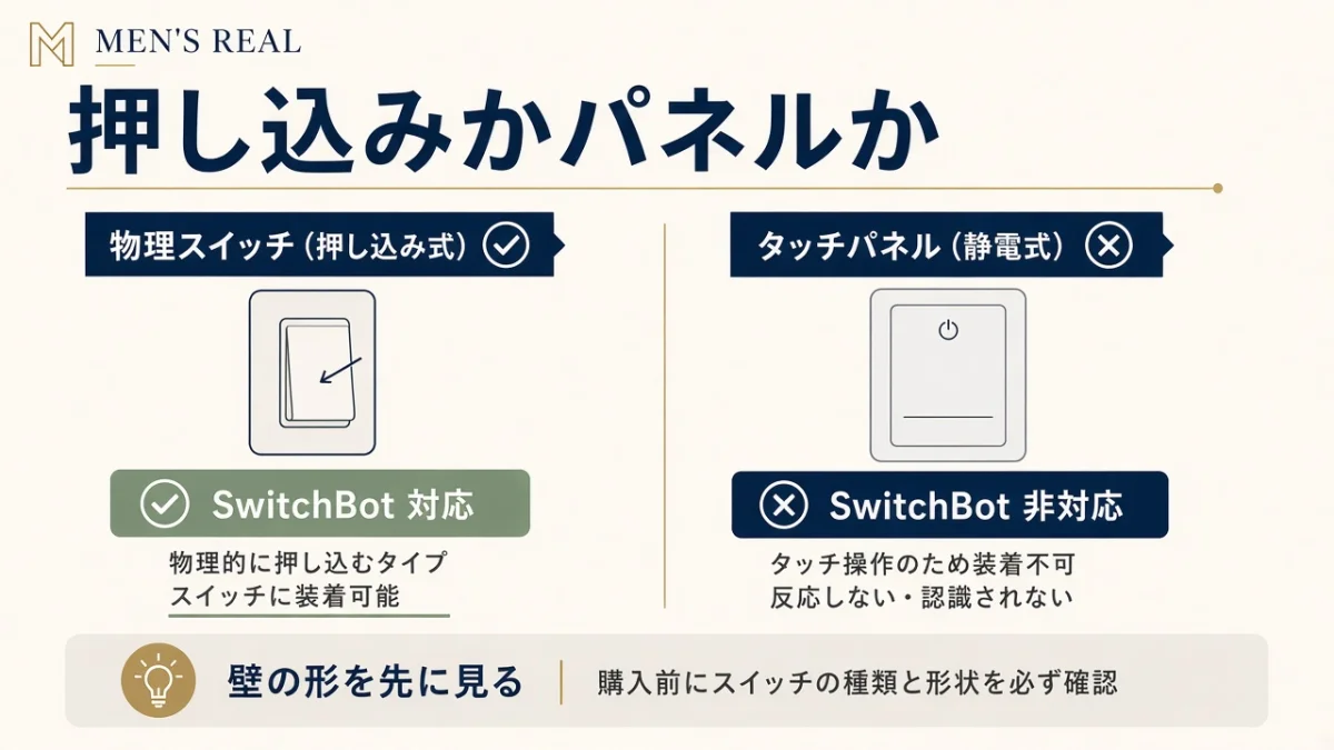 SwitchBot ボットで押せないスイッチは?壁のタッチパネルは非対応
